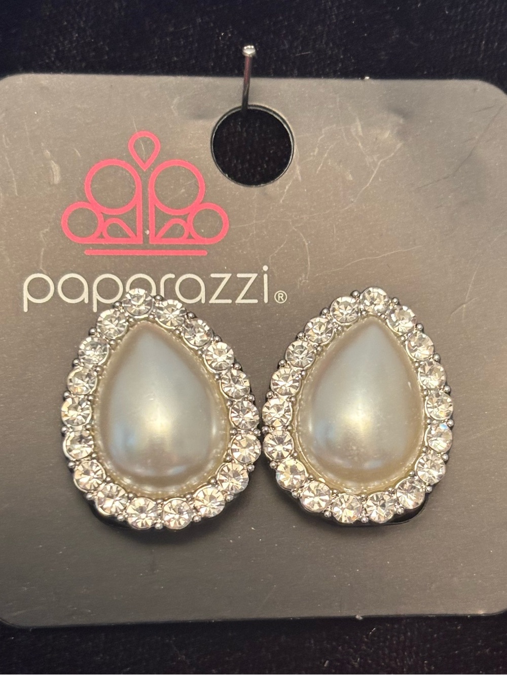 Paparazzi Silver Teardrop Pearl and Crystal Clip on Earrings - White